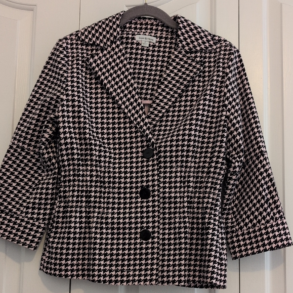 Joan Rivers Black and White Houndstooth Blazer